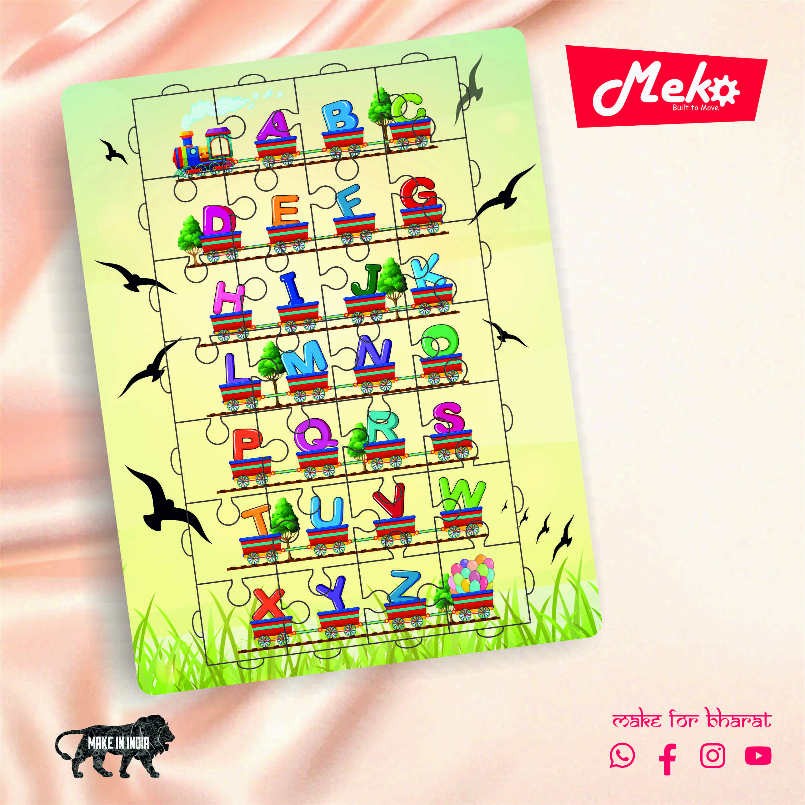 Alphabet Train Wooden Puzzle Board for Kids