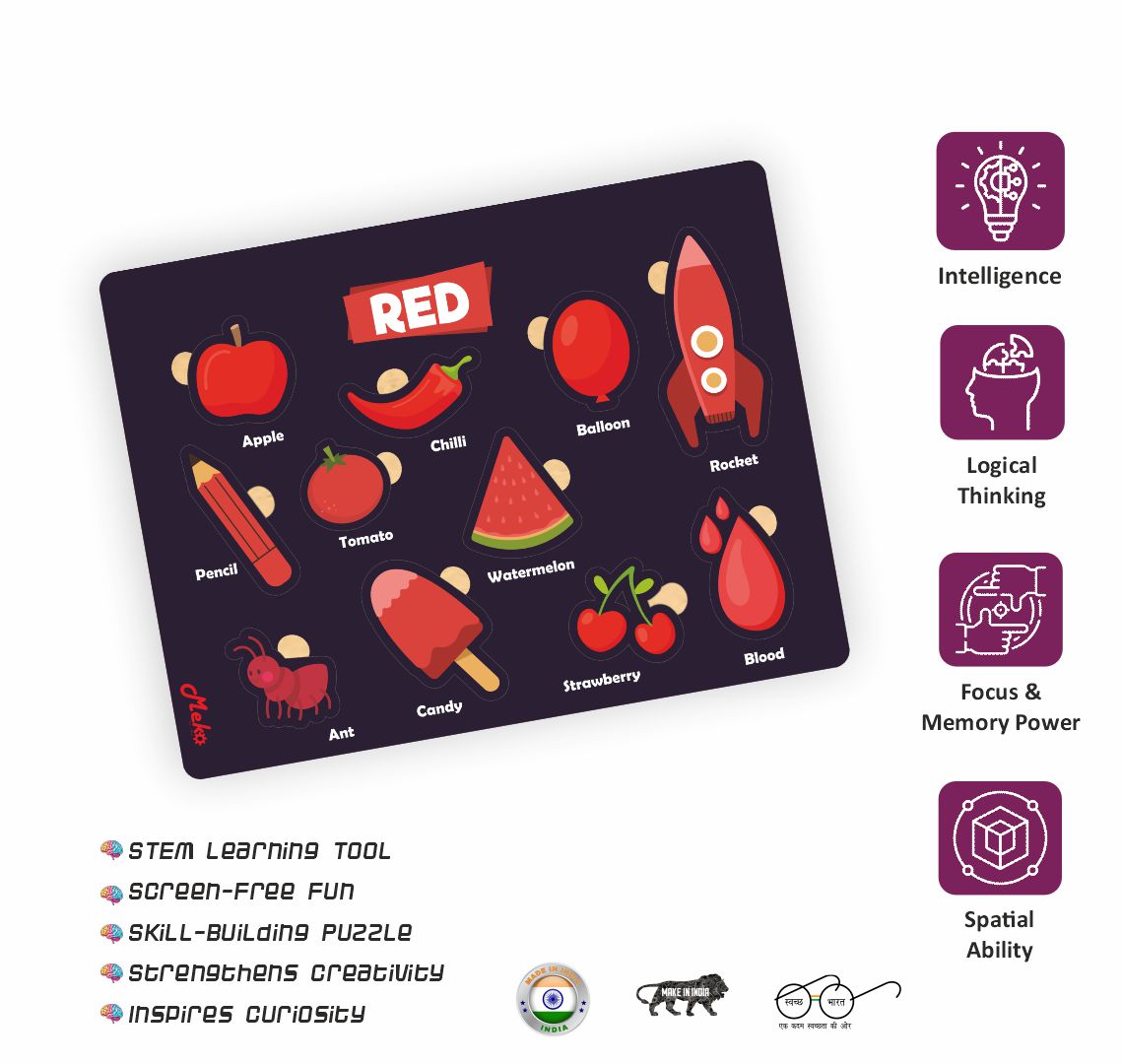 MEKO Red Color Wooden Knob Puzzle Board