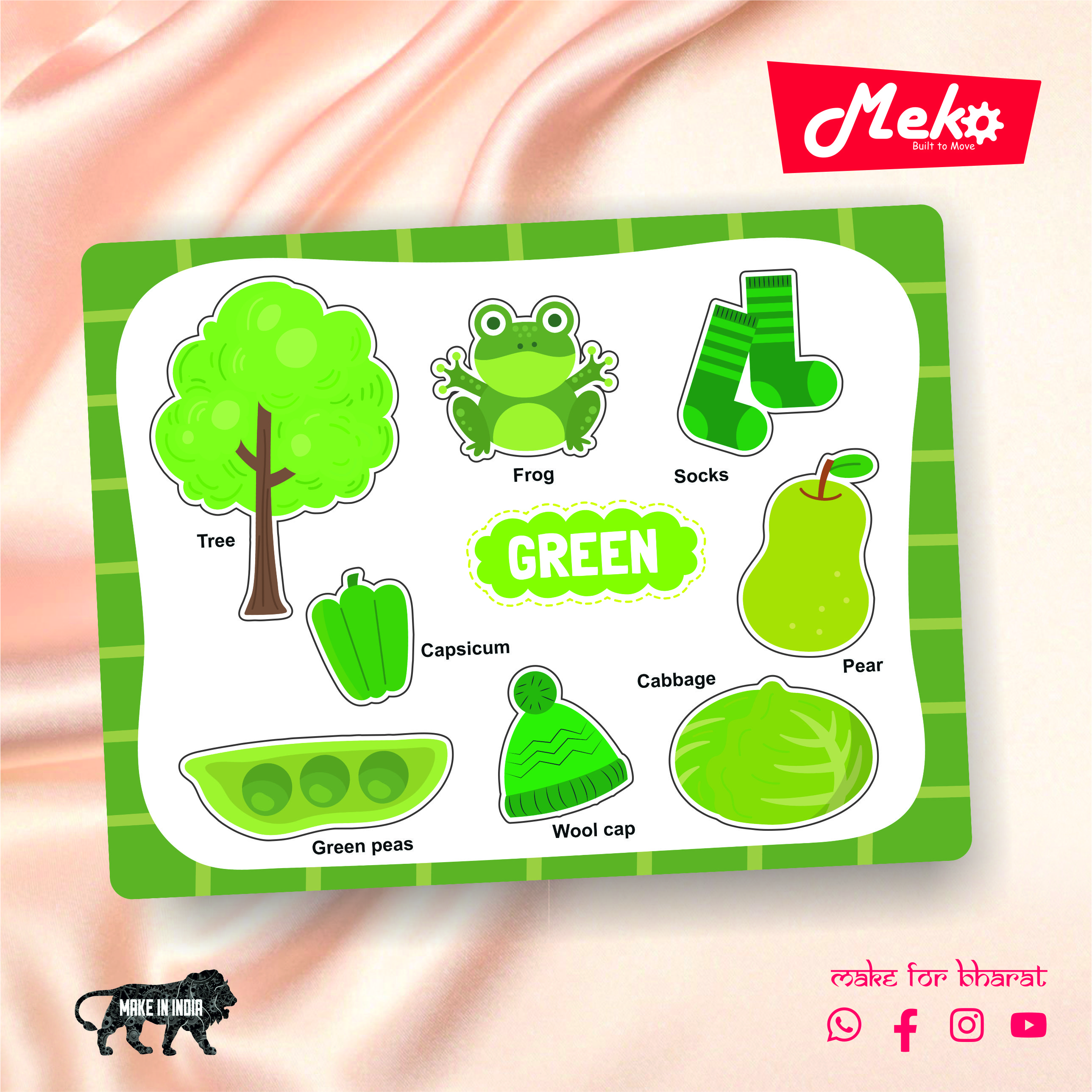 Green Color Learning Wooden Puzzle Board for Kids