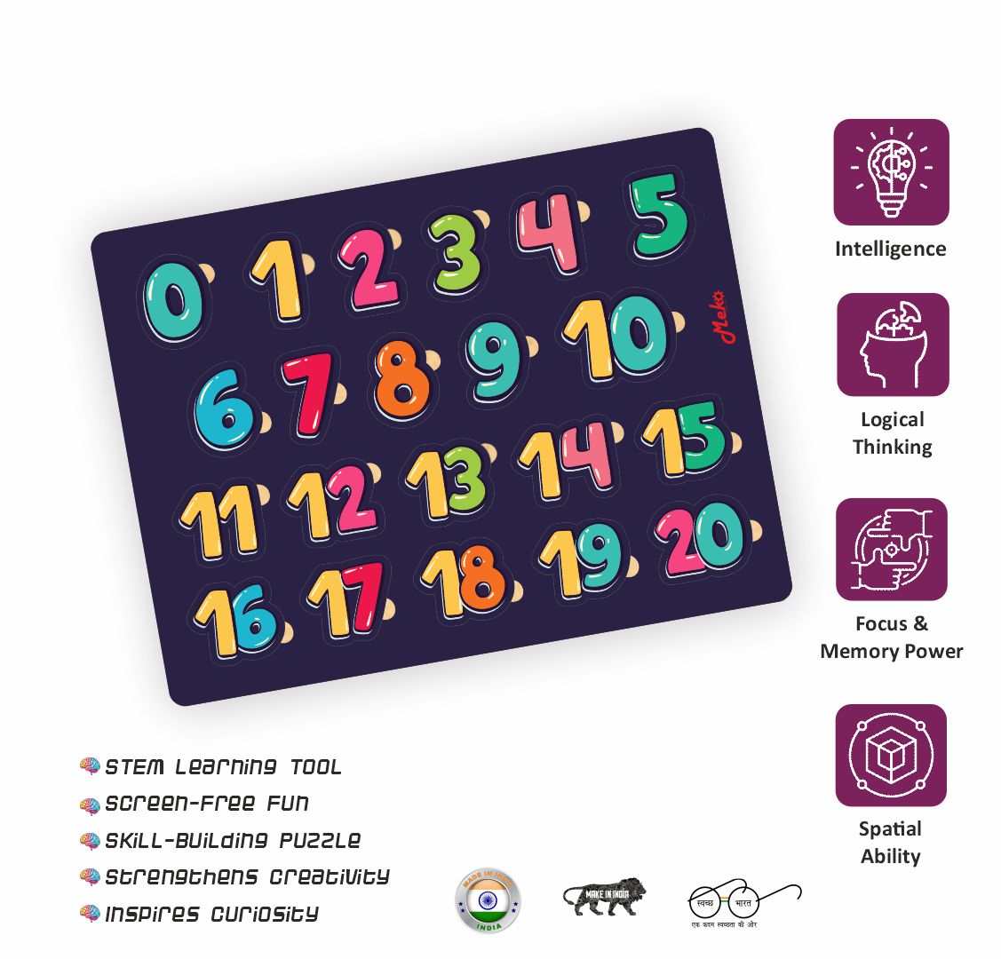 1 to 20 Number Wooden Puzzle Board
