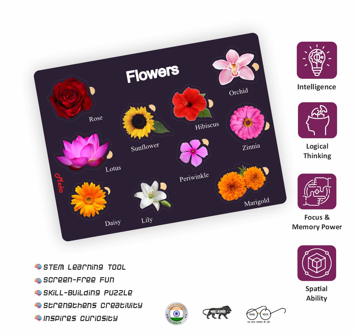 Meko Flowers Wooden Puzzle Board