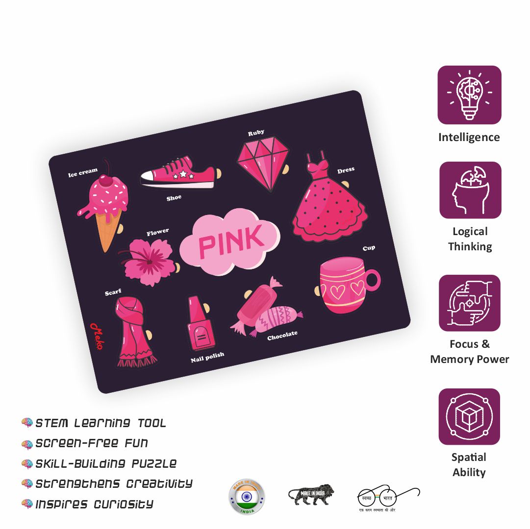 Meko Pink Color Recognition Wooden Puzzle Board