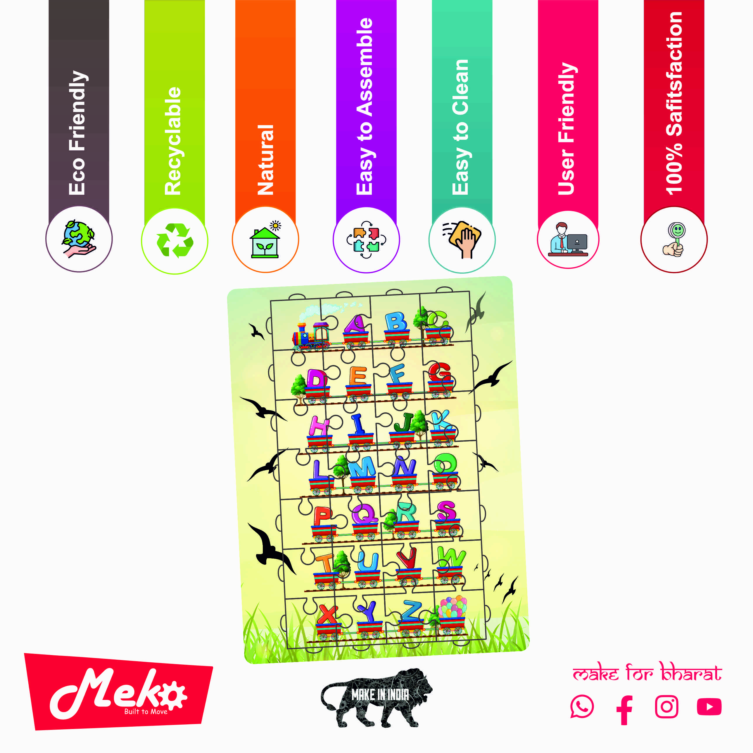 Alphabet Train Wooden Puzzle Board for Kids