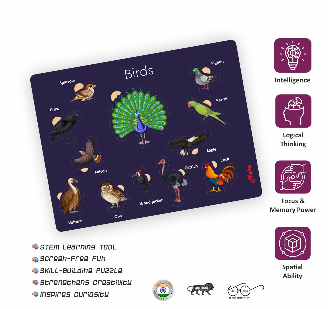 Meko Birds Wooden Learning Puzzle Board