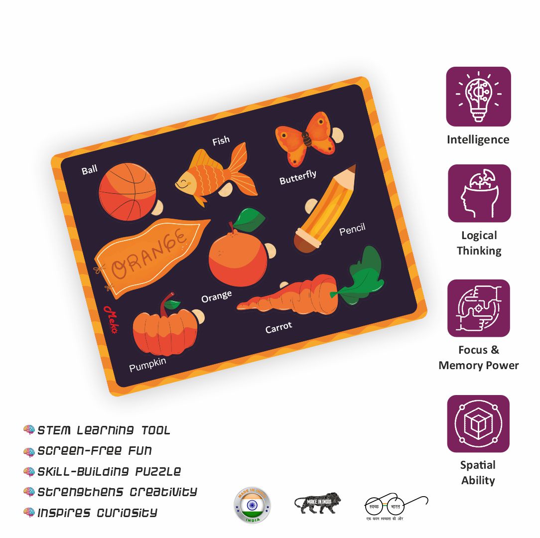 Meko Orange Color Recognition Wooden Puzzle Board