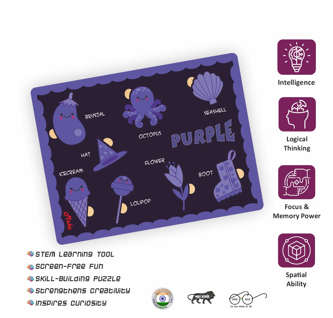 MEKO Purple Color Wooden Knob Puzzle Board