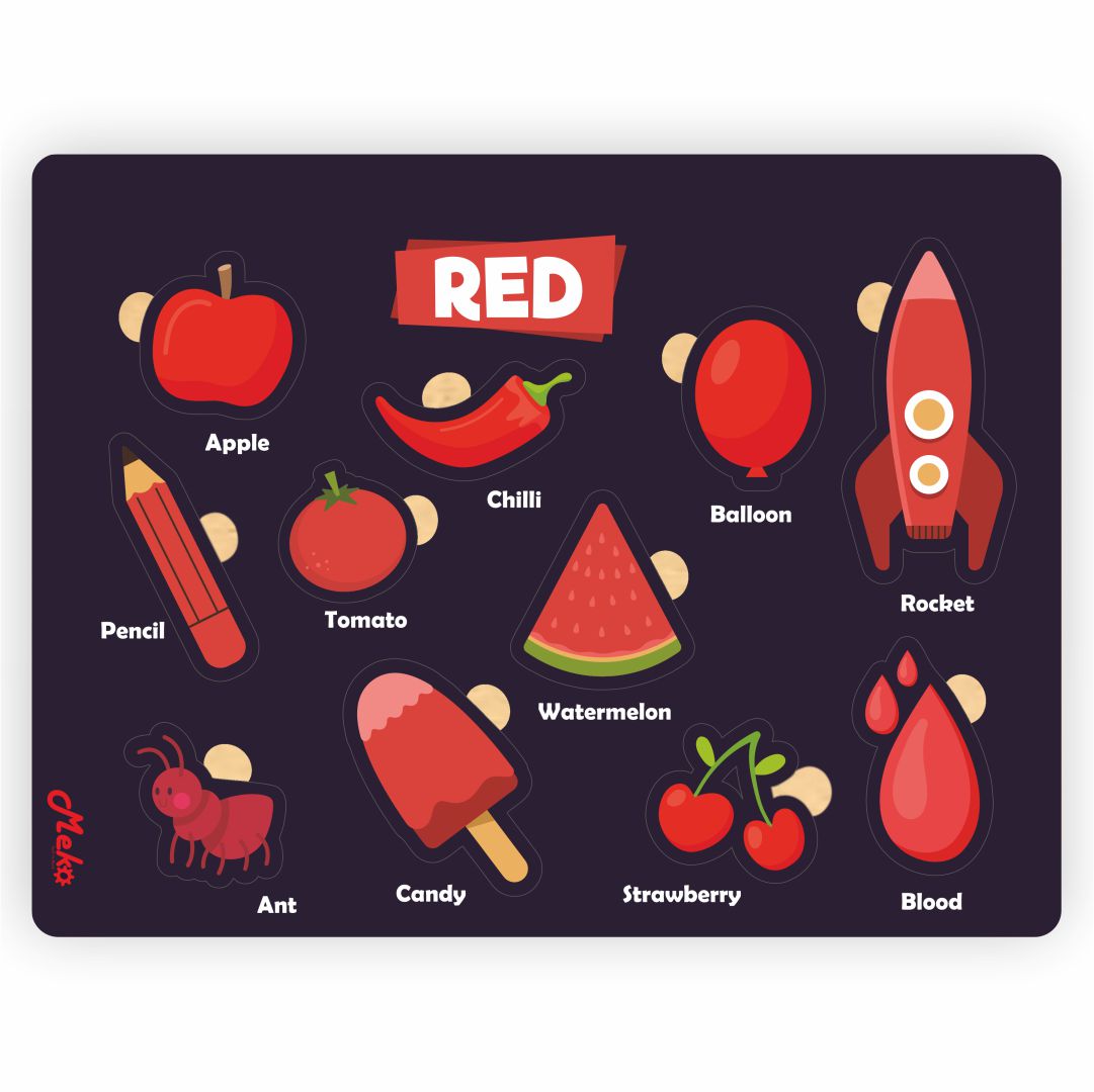 MEKO Red Color Wooden Knob Puzzle Board