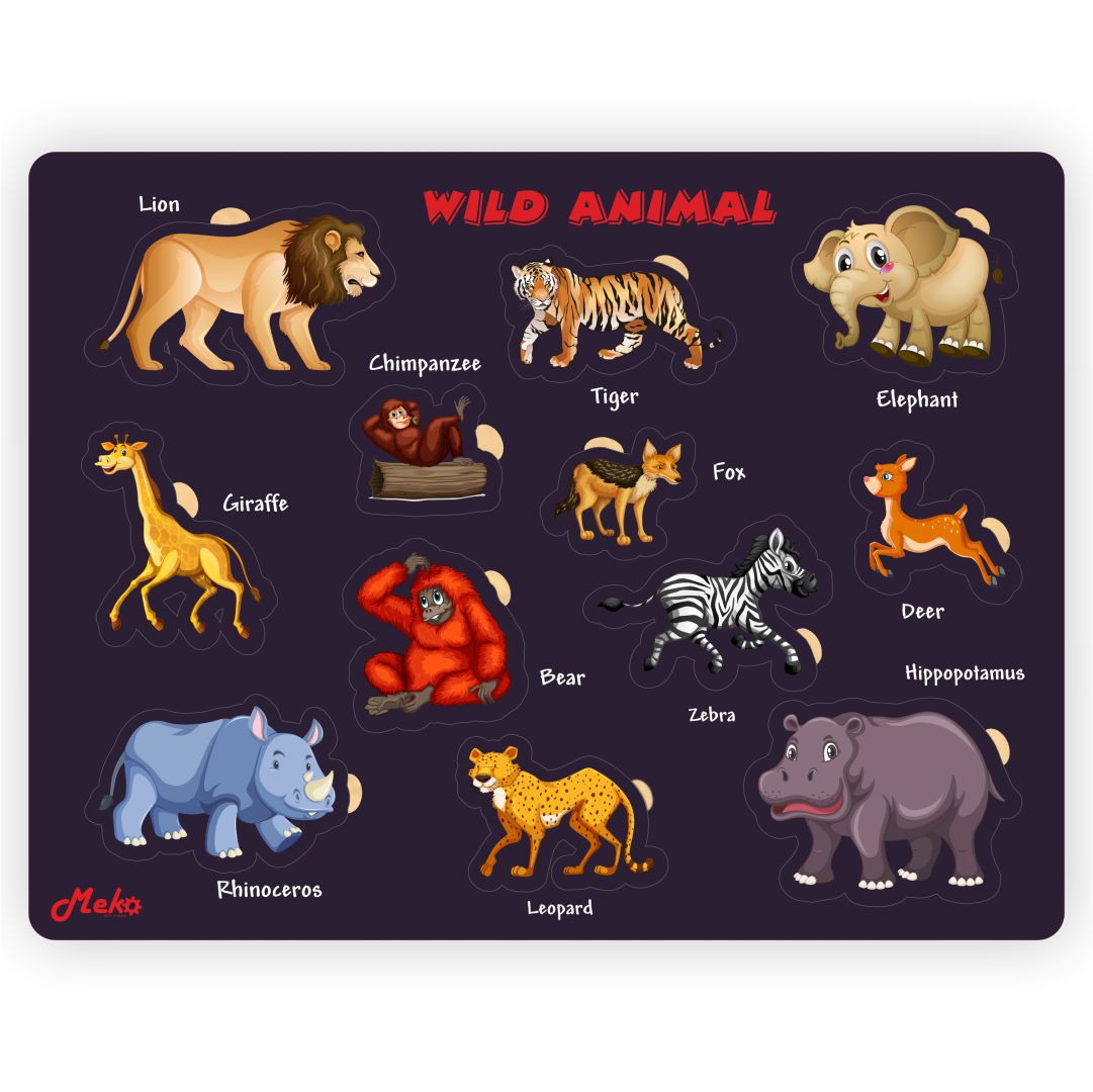 Meko Wild Animals Wooden Learning Puzzle Board