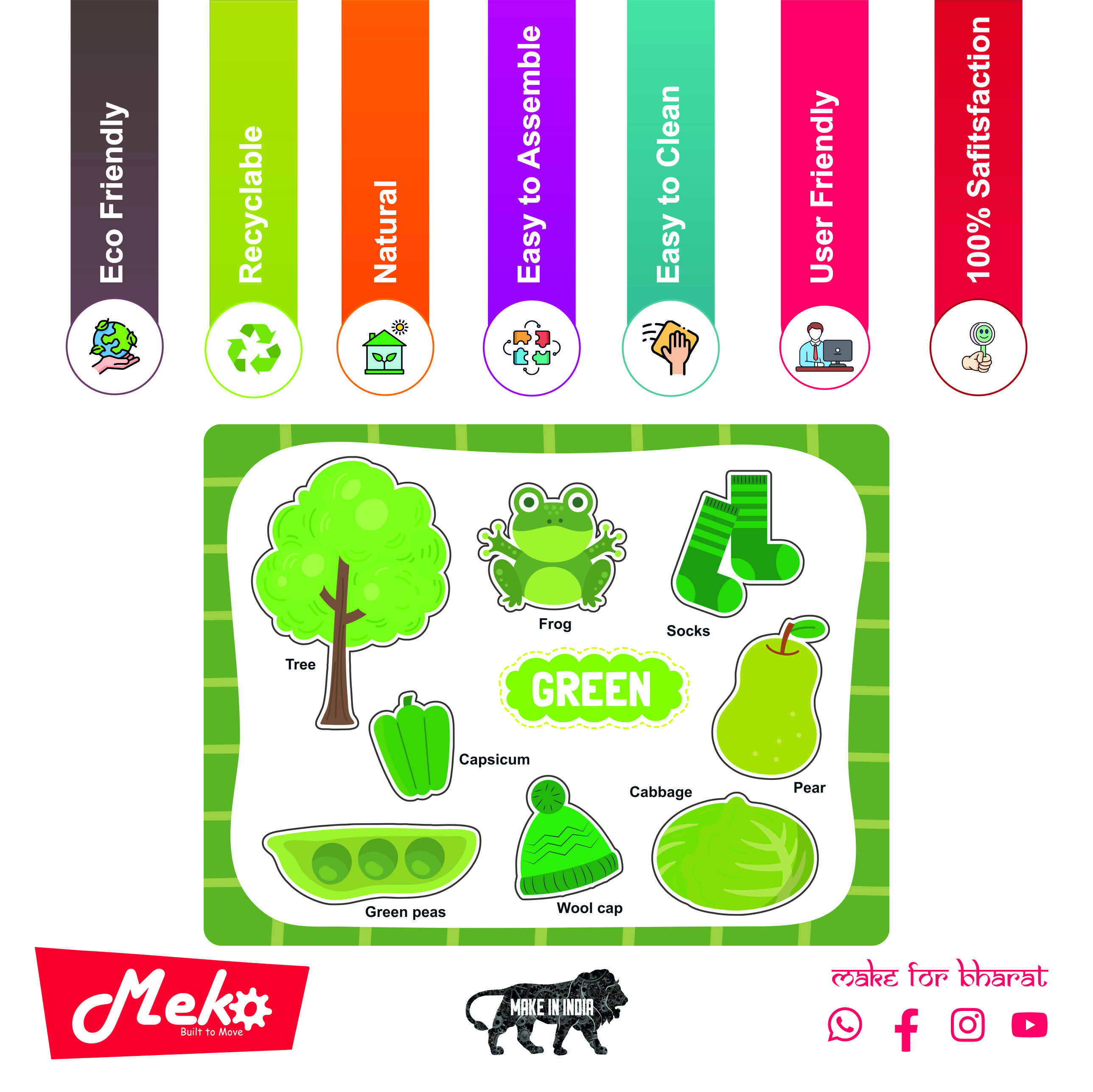 Green Color Learning Wooden Puzzle Board for Kids