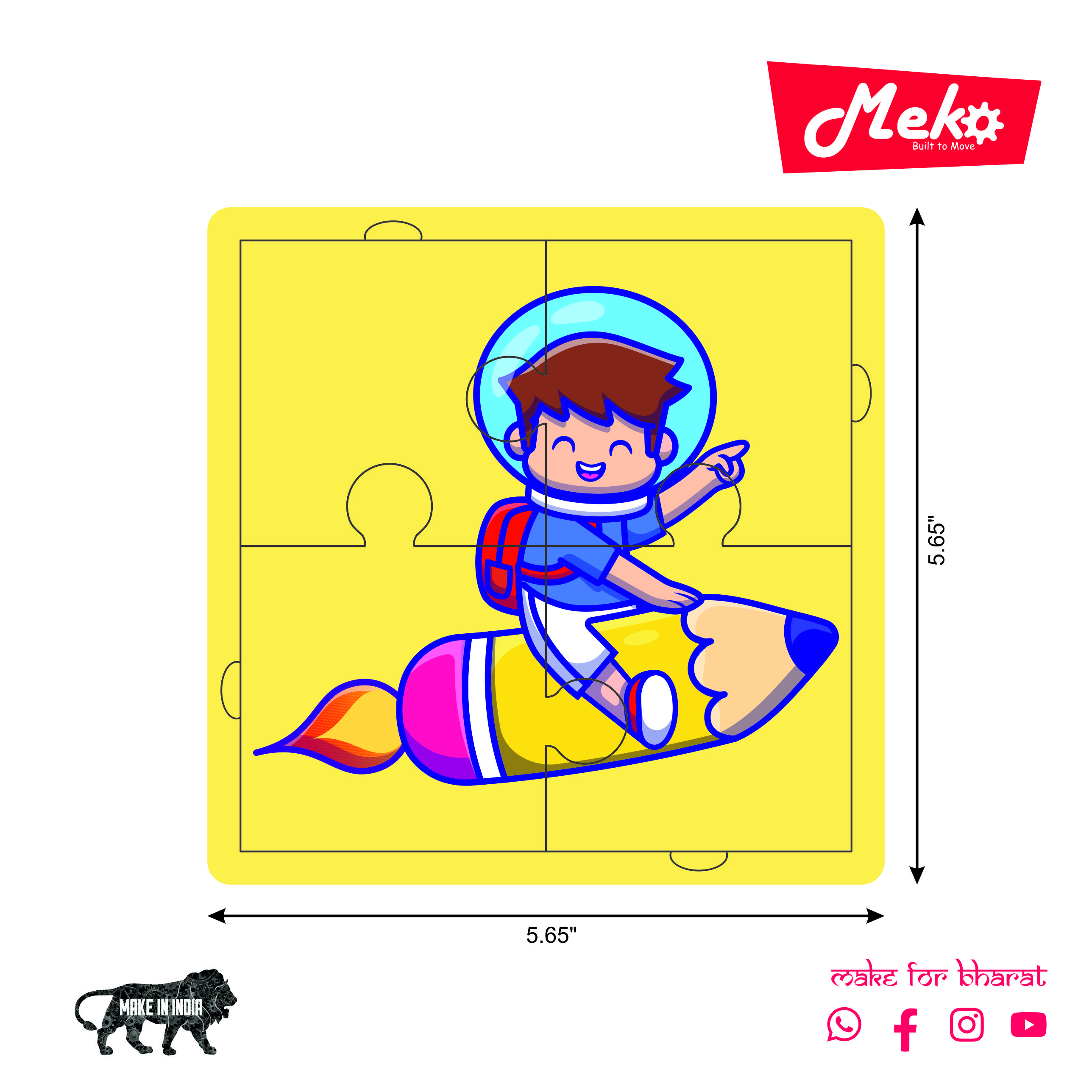 Astronaut Rocket Puzzle Wooden Board for Kids